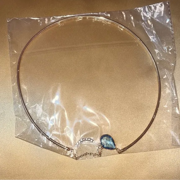 Rhinestone Moon Waterdrop Cuff Necklace Gold Open Choker - Picture 2 of 7
